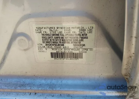 2012 Nissan Versa 1.6 Sv z USA, uszkodzony, nr VIN 3N1CN7AP3CL801339